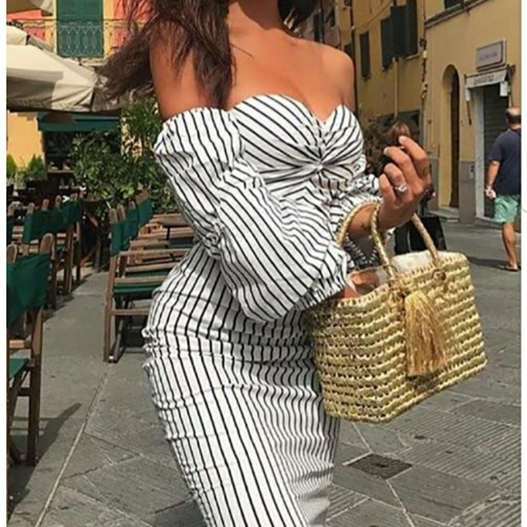 Off Shoulder Puff Sleeve Dress - Picture 2 of 7